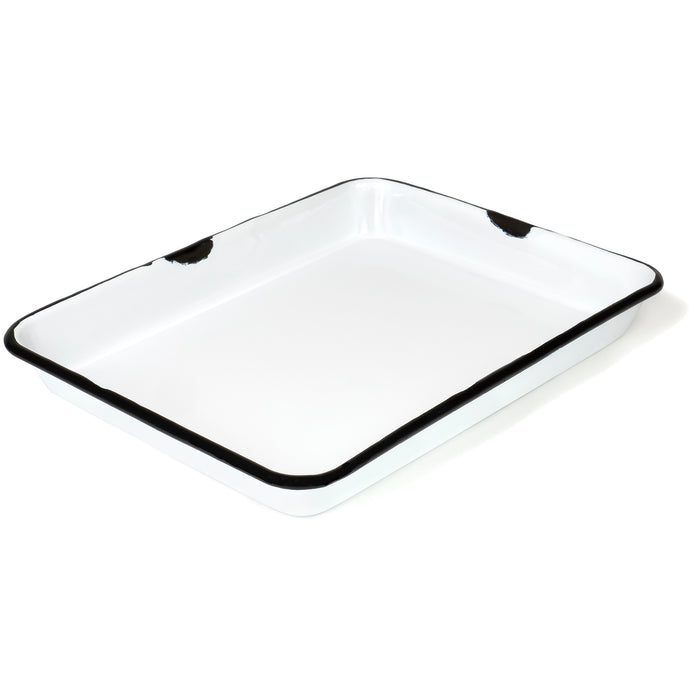 Red Co. 11 x 9 Enamelware Metal Classic 2 Quart Rectangular Serving Tray, Distressed/Black Rim