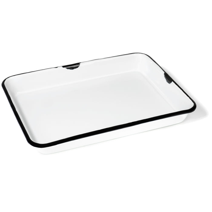 Red Co. 11 x 9 Enamelware Metal Classic 2 Quart Rectangular Serving Tray, Distressed/Black Rim