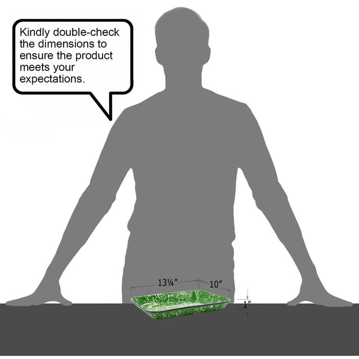 Red Co. 13.5” x 10” Enamelware Metal Classic 1.6-Quart Rectangular Serving Tray, Marble/Black Rim – Splatter Design