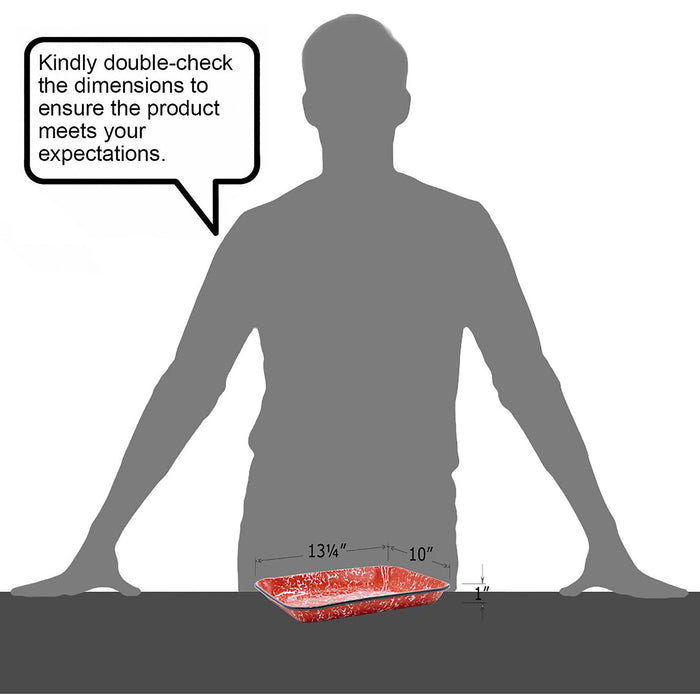 Red Co. 13.5” x 10” Enamelware Metal Classic 1.6-Quart Rectangular Serving Tray, Marble/Black Rim – Splatter Design