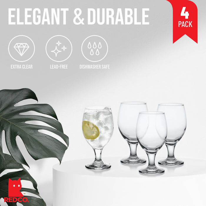 Red Co. Belluno Classic Clear Glasses for Water, Juice, Liquor - Wine Goblets - Set of 4 (13.5 Ounces)