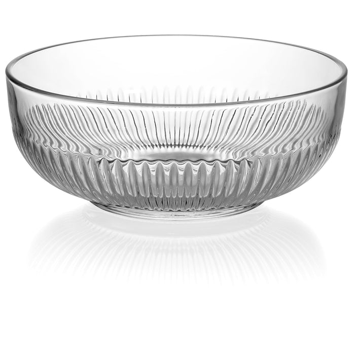 Red Co. Large Clear Glass Mixing Bowl with Ribbed Surface, for Mixing, Storage, Serving