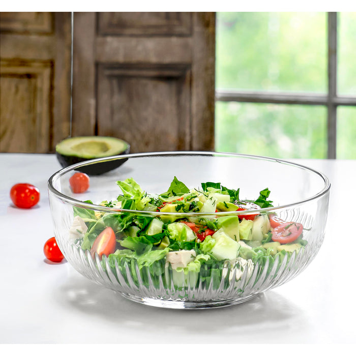 Red Co. Large Clear Glass Mixing Bowl with Ribbed Surface, for Mixing, Storage, Serving