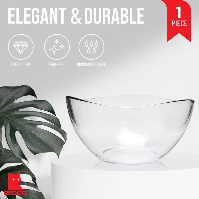 Medium Clear Glass Wavy Serving Mixing Bowl, 4"H, 63.5 oz