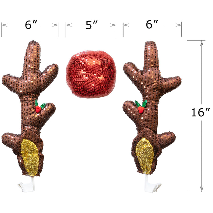 Red Co. 16.5” Sequined Reindeer Antlers & Nose Christmas Car Kit Products