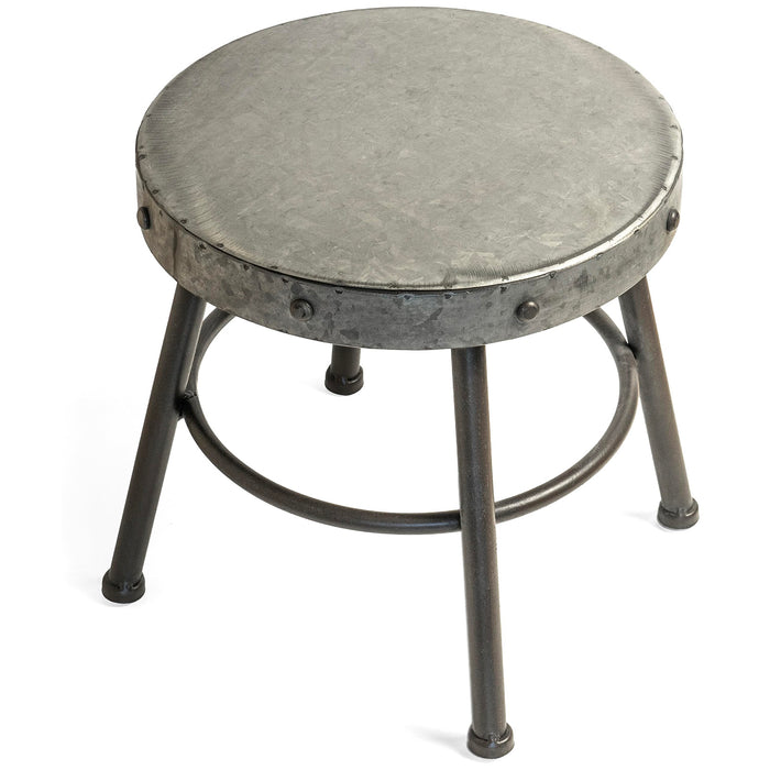 Red Co. 10” Tall Round-Top Antique Metal Milking Stool Display Plant Stand Holder, Weathered Silver Tone