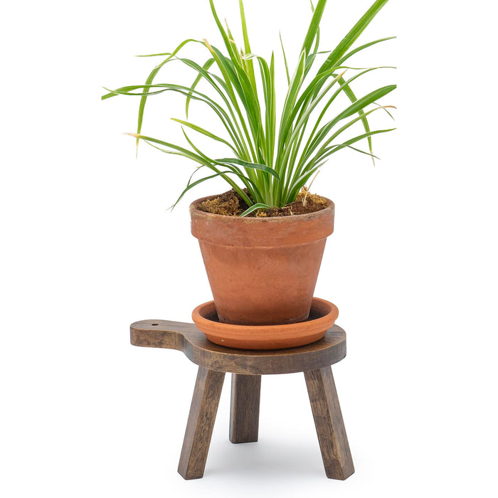 Red Co. 6 inch Tall Mini Round Boho Chic Tabletop Wooden Stool Display Stand, Casual Country Potted Plant Holder, Brown