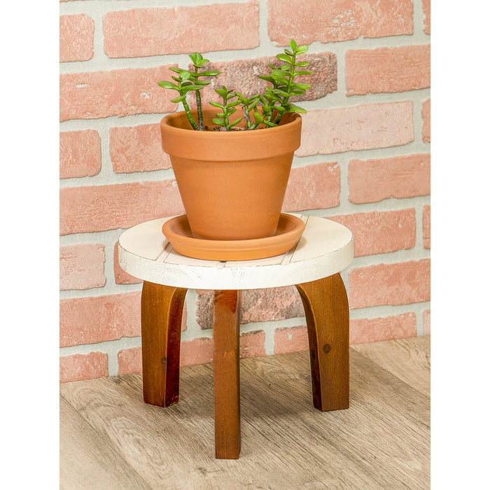 Red Co. 8” Tall Decorative Wooden Stool Display Plant Stand Holder, Brown/White