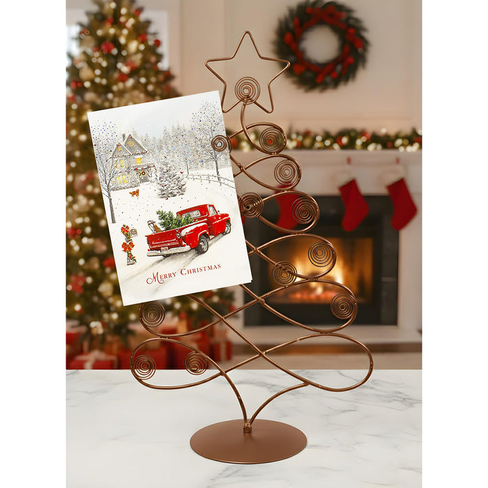 Red Co. 17.5" H Decorative Tabletop Display Christmas Tree Card & Photo Holder Rack in Bronze Finish