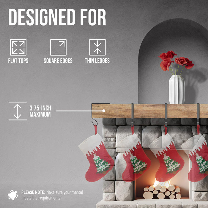 Red Co. 6” Long Decorative Metal Christmas Stocking Holders, Set of 4 in Black Finish, Each Holds Up to 10 Pounds