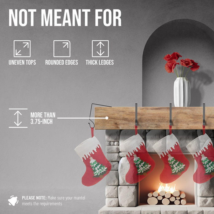 Red Co. 6” Long Decorative Metal Christmas Stocking Holders, Set of 4 in Black Finish, Each Holds Up to 10 Pounds