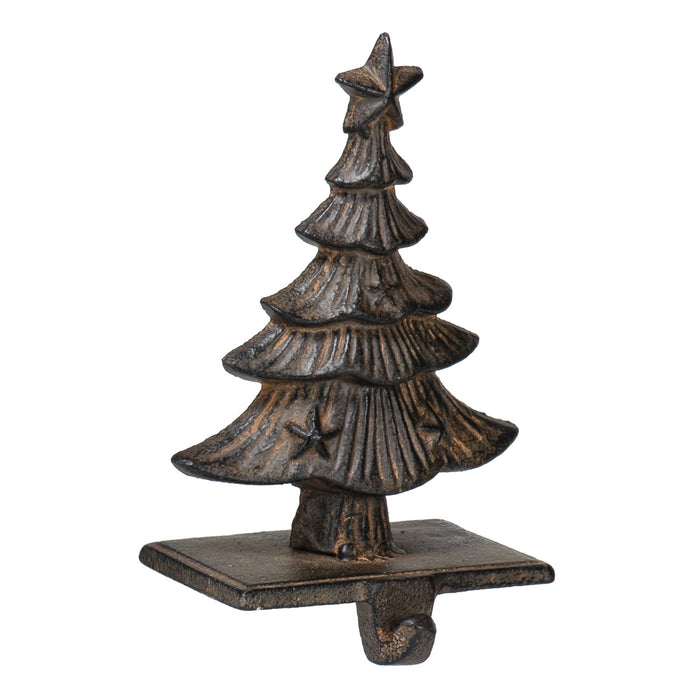 Red Co. 6.75" Decorative Cast Iron Stocking Holder with Hook in Distressed Finish – Christmas Tree