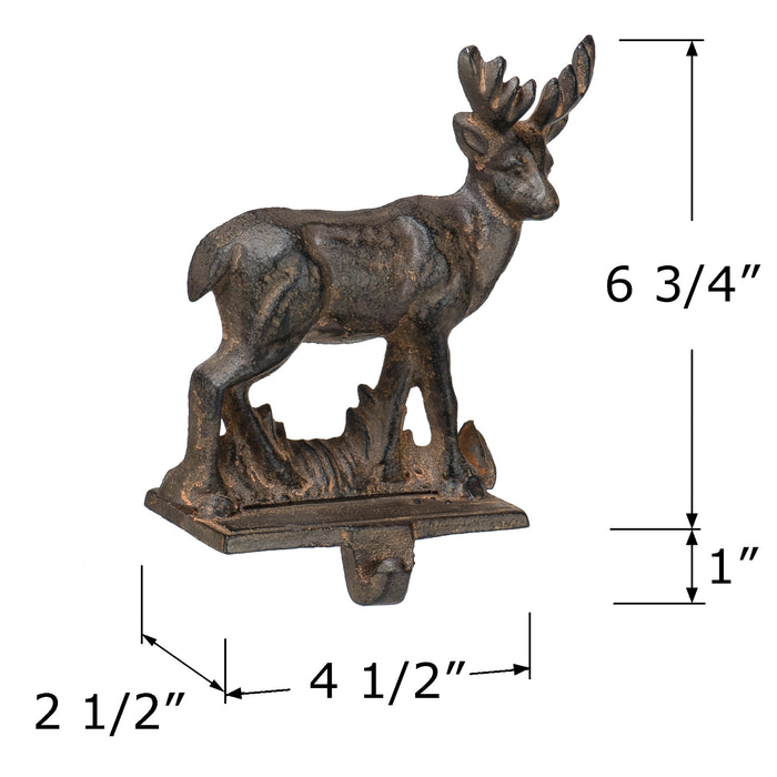 Red Co. 6.75" Decorative Cast Iron Stocking Holder with Hook in Distressed Finish – Reindeer