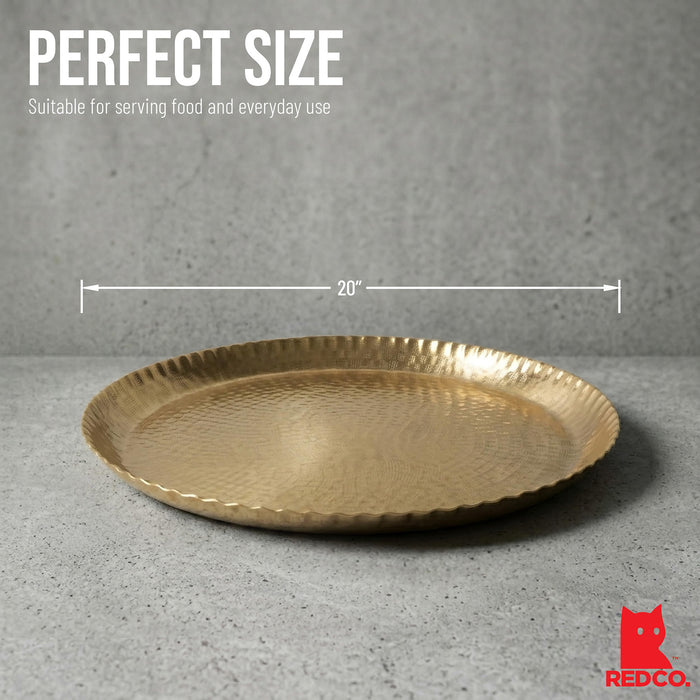 Antique Aluminium Round Gold Decorative Tray; Platter Serving Dish; Round Wedding Birthday Dessert Cupcake Display, 20 Inch