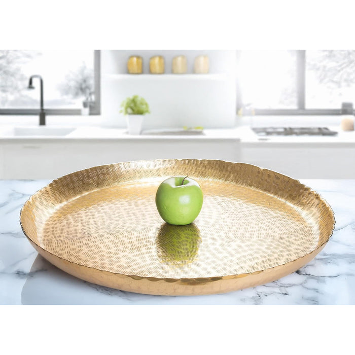 Antique Aluminium Round Gold Decorative Tray; Platter Serving Dish; Round Wedding Birthday Dessert Cupcake Display, 20 Inch