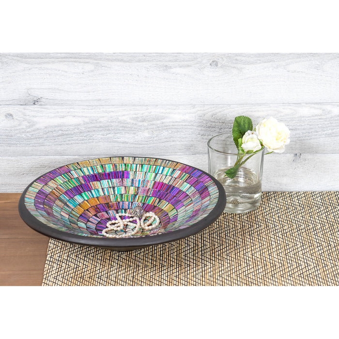 Red Co. Glass Mosaic Ceramic Catch-All Tray, Decorative Accent and Centerpiece Bowl - Round