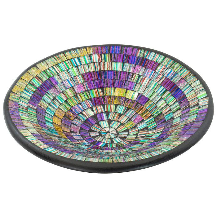 Red Co. Glass Mosaic Ceramic Catch-All Tray, Decorative Accent and Centerpiece Bowl - Round