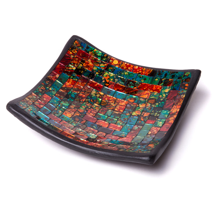 Red Co. Glass Mosaic Ceramic Catch-All Tray, Decorative Accent and Centerpiece Plate - Squared