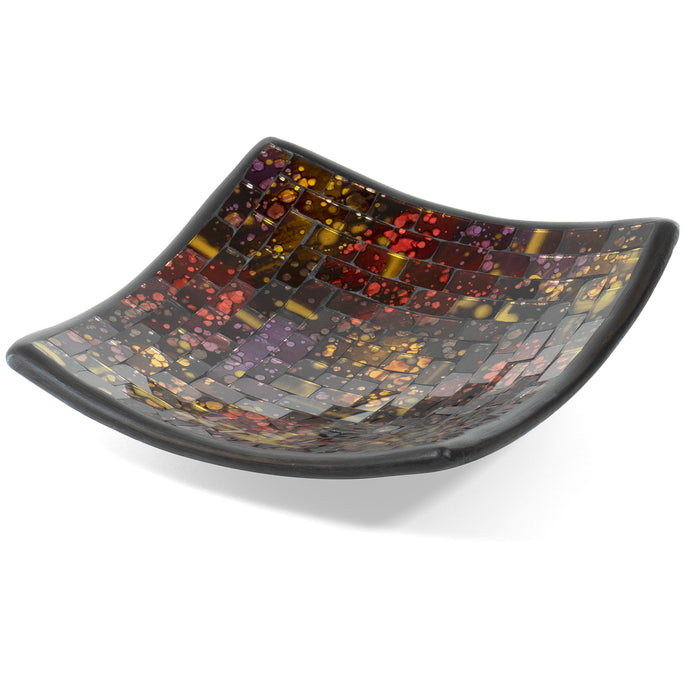 Red Co. Glass Mosaic Ceramic Catch-All Tray, Decorative Accent and Centerpiece Plate - Squared