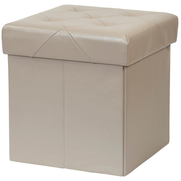 Red Co. Faux Leather Folding Cube Storage Ottoman with Padded Seat, 15" x 15" - Taupe