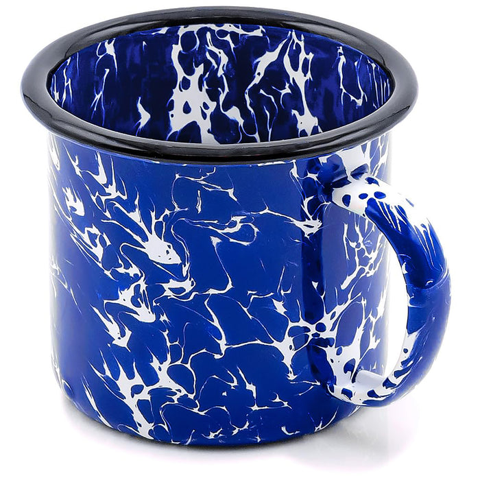 Red Co. Set of 6 Enamelware Metal Medium Classic 12 Oz Round Coffee/Tea Mug with Handle, Navy Blue Marble/Black Rim – Splatter Design