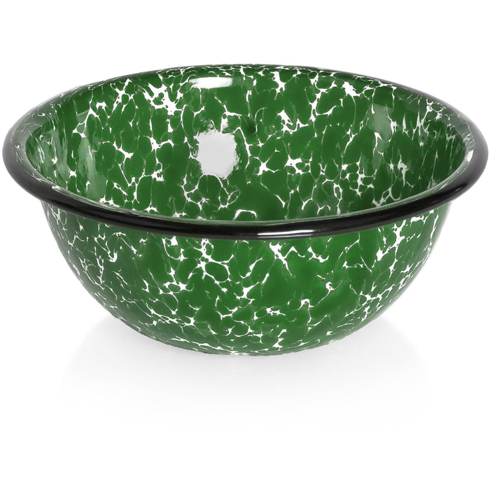 Red Co. Set of 4 Enamelware Metal Classic 20 oz Round Cereal Bowl, Dark Green Marble/Black Rim - Splatter Design