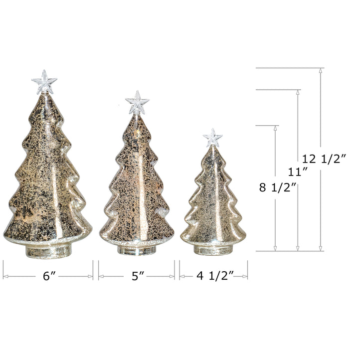 Red Co. 8.5”, 11”, 12.5” Light-Up Clear Glass Christmas Tree Tabletop Display Figurine Set of 3 Sizes, Mercury Gold