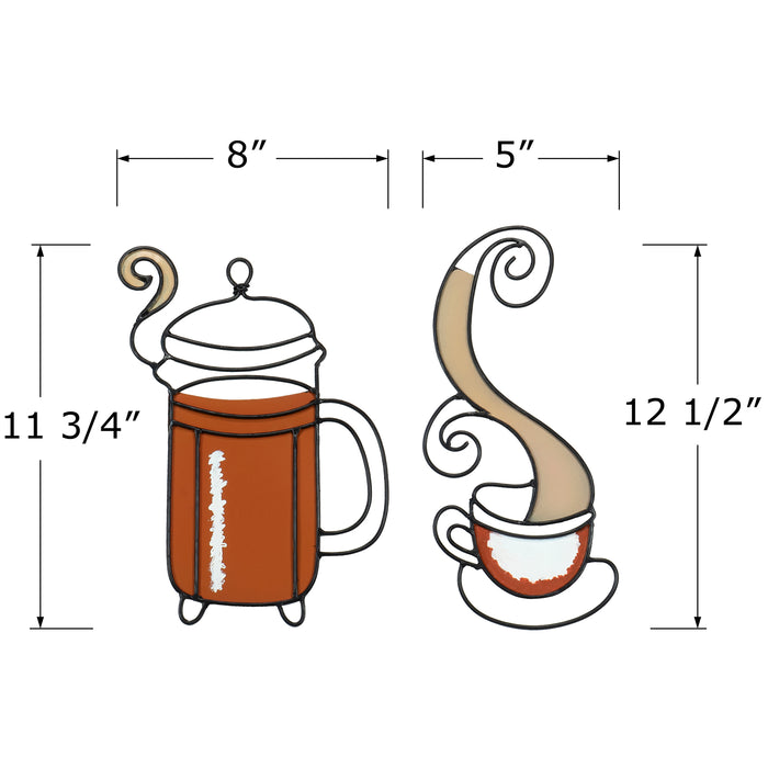 Red Co. 12.5” Hanging Wire Metal Wall Art Décor Sculpture Set – French Press Coffee Maker & Coffee Cup