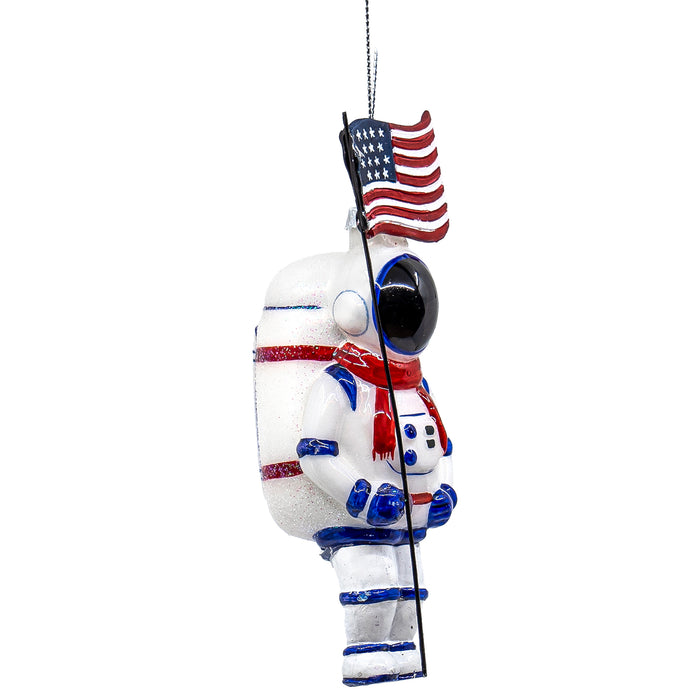 Red Co. 4.75” Small Decorative Glass Hanging Christmas Tree Ornament – Astronaut with American Flag