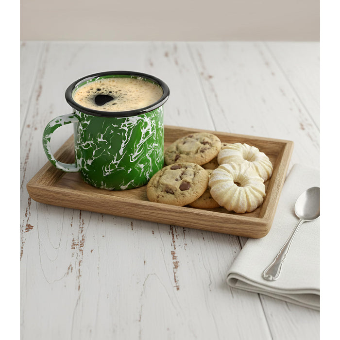 Red Co. Set of 6 Enamelware Metal Medium Classic 12 Oz Round Coffee and Tea Mug with Handle, Dark Green Marble/Black Rim – Splatter Design