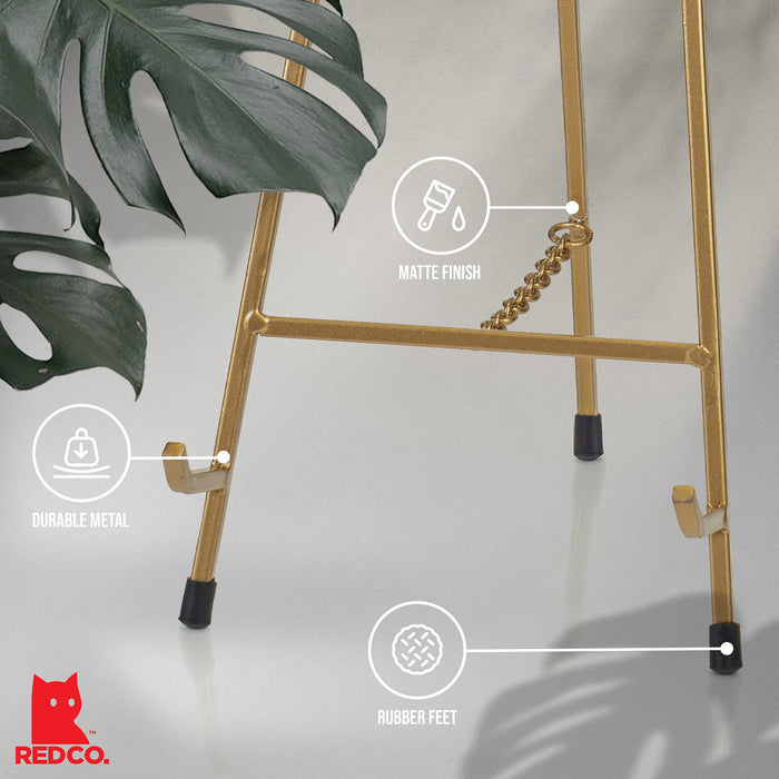 Red Co. 15” Tall Modern Metal Tripod Plate Stand and Art Holder Easel, Gold