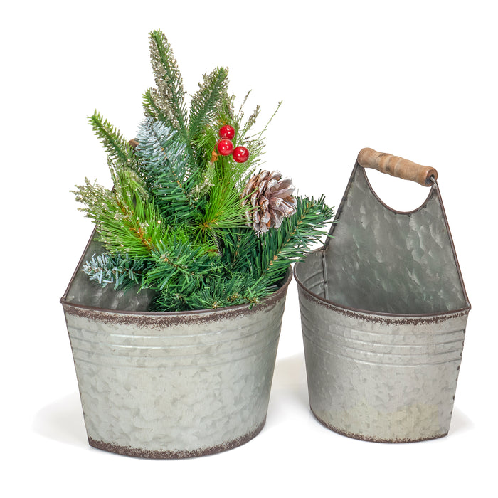 Red Co. 11.5” and 10” Set of 2 Decorative Tin Metal Half Bucket Wall Pocket Planters