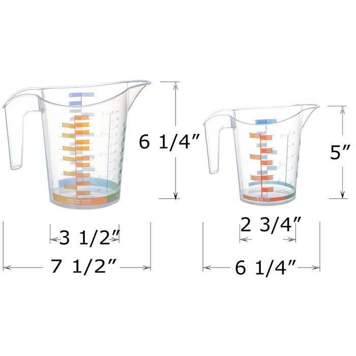 Red Co. 17 Oz and 34 Oz Measuring Container Cups with Spout and Handle, Clear, Set of 2