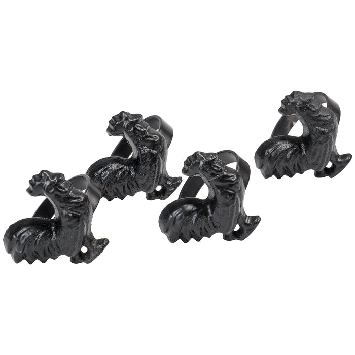 Red Co. 2” Small Round Decorative Rustic Metal Rooster Napkin Rings, Set of 4, Black Finish