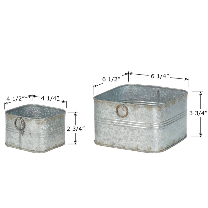 Red Co. 6.5" and 4.5" Square Tub Galvanized Metal Bucket Containers Set of 2, Rusted Gray