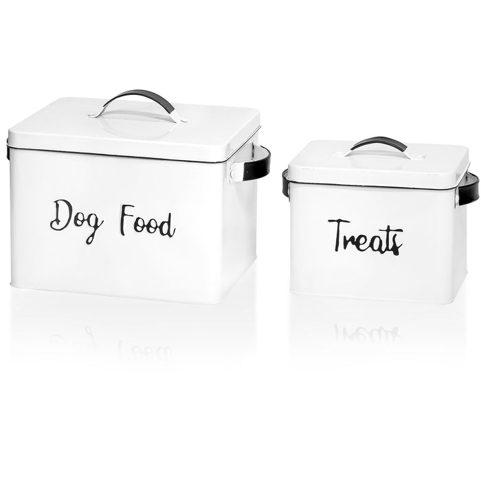 Red Co. Set of 2 Metal Dog Food & Treats Storage Containers with Lids and Handles, Distressed White