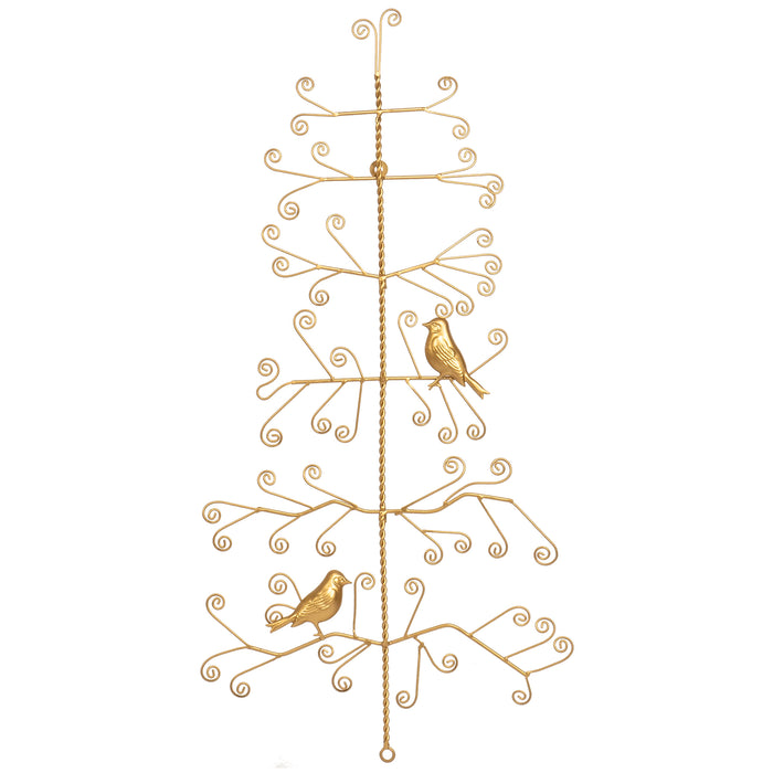 Red Co. 29” Decorative Metal Wall Display Christmas Tree Card & Photo Holder Rack with Birds – Gold