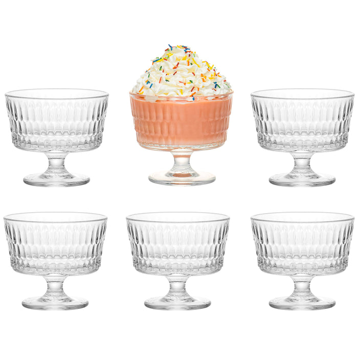 Red Co. Set of 6 Clear Glass 8 Fl Oz Footed Dessert Bowl Cups for Ice Cream, Parfait, Fruit Salad, or Pudding
