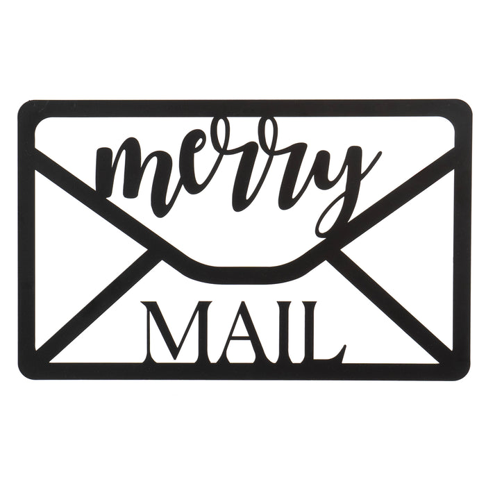 Red Co. 16” x 10” Decorative Merry Mail Metal Wall Display Christmas Card Holder with 20 Magnets – Black