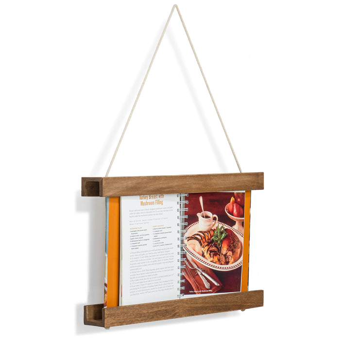 Red Co. 16” Decorative Adjustable Wooden Hanging Book Frame Display Holder with Rope, Brown