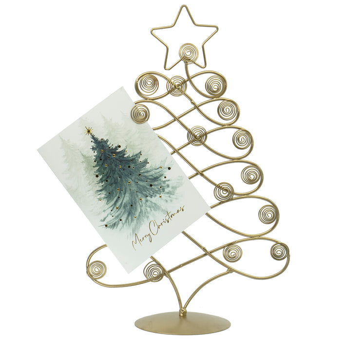 Red Co. 17.5" H Decorative Tabletop Display Christmas Tree Card & Photo Holder Rack in Old Gold Finish