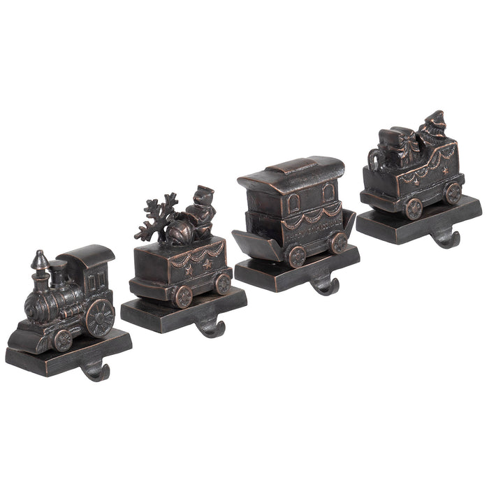 Red Co. Set of 4 Decorative 6" Cast Iron Stocking Holders with Hook, Old Bronze – Christmas Train