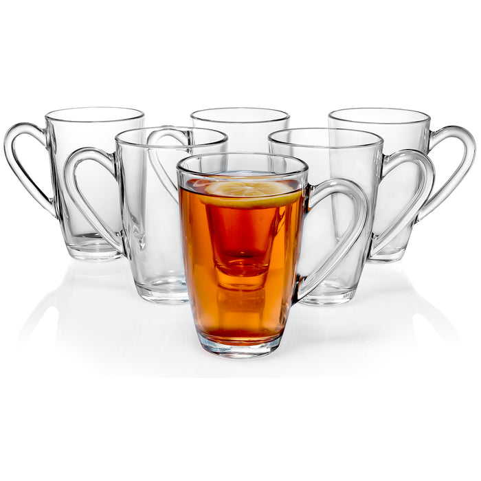 Red Co. Classic Tea Coffee Clear Glass Mugs - 10 oz - Set of 6