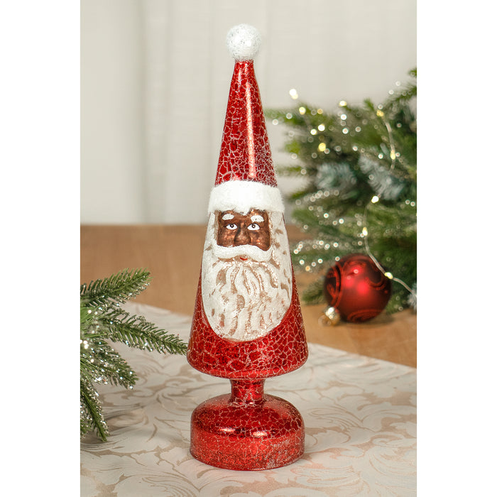 Red Co. 12.5” Light-Up Glass Christmas Tree Tabletop Display Figurine with LED Lights – Black Santa