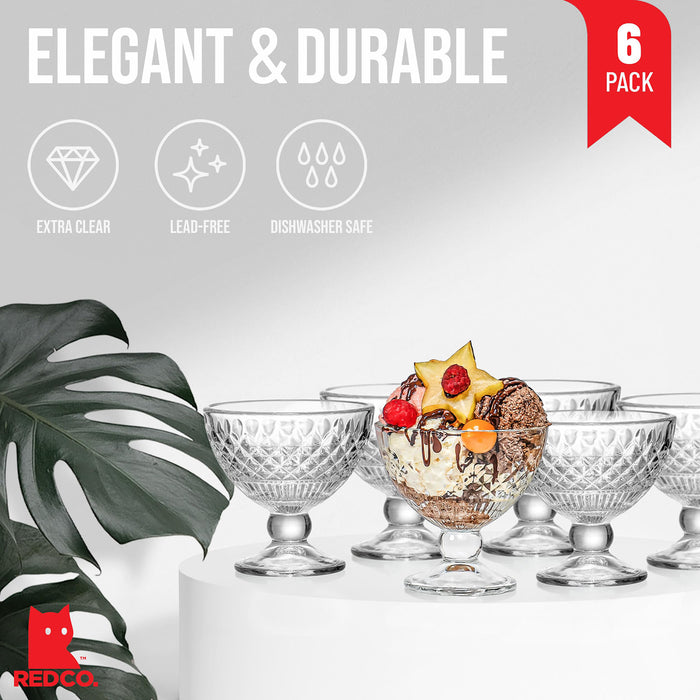 Red Co. Classic Footed Dessert Cups, Premium Crystal Clear Glass Ice Cream Bowls - Perfect for Parfait Fruit Salad or Pudding, Set of 6, 9 OZ