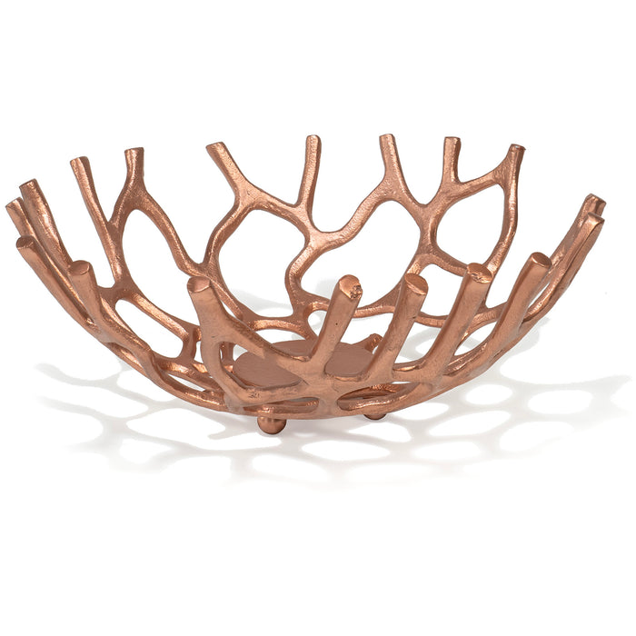 Red Co. 14” Dia Decorative Round Aluminum Branch Reef Centerpiece Bowl – Copper