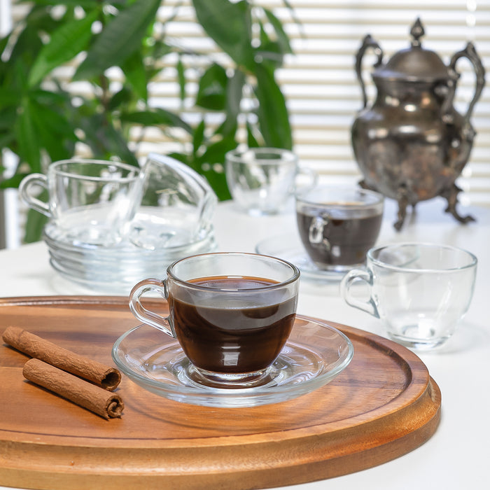 Red Co. Set of 6 Clear Glass 3 Fl Oz Espresso Shot Coffee Cups with Matching Saucers