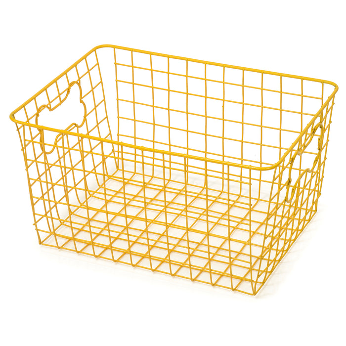 Red Co. 13” x 9.5” Rectangular Metal Wire Dog Toy Storage Basket with Handles, Yellow