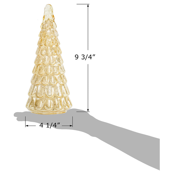 Red Co. 9.75” Light-Up Mercury Glass Christmas Tree Tabletop Display Figurine with LED Lights, Champagne Yellow