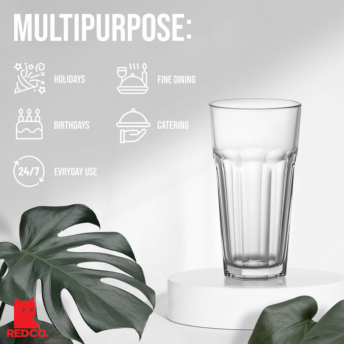 Red Co. Set of 4 Clear Glass 22 Fl Oz Drinking Highball Tumblers for Water, Juice, Beer, Cocktails